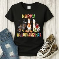 Llama Happy Hallothanksmas Halloween Thanksgiving Xmas Women's T-Shirt thumb 3