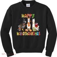 Llama Happy Hallothanksmas Halloween Thanksgiving Xmas Kids Sweatshirt thumb 0
