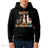 Llama Happy Hallothanksmas Halloween Thanksgiving Xmas Kids Hoodie thumb 4