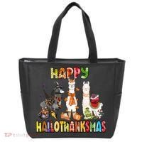 Llama Happy Hallothanksmas Halloween Thanksgiving Xmas Tote Bag thumb 0