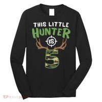 Little Hunter Is 5 Birthday Boys 5th Birthday Deer Hunter Long Sleeve Shirt thumb 0