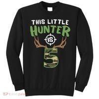 Little Hunter Is 5 Birthday Boys 5th Birthday Deer Hunter Sweatshirt thumb 0