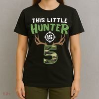 Little Hunter Is 5 Birthday Boys 5th Birthday Deer Hunter T-Shirt thumb 4