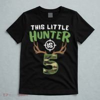 Little Hunter Is 5 Birthday Boys 5th Birthday Deer Hunter T-Shirt thumb 5