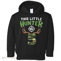 Little Hunter Is 5 Birthday Boys 5th Birthday Deer Hunter Toddler Hoodie thumb 0