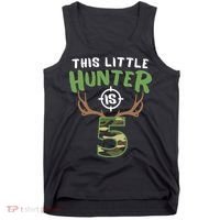 Little Hunter Is 5 Birthday Boys 5th Birthday Deer Hunter Tank Top thumb 0
