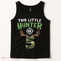 Little Hunter Is 5 Birthday Boys 5th Birthday Deer Hunter Tank Top thumb 2