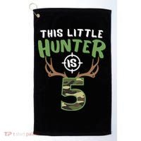 Little Hunter Is 5 Birthday Boys 5th Birthday Deer Hunter Golf Towel thumb 0