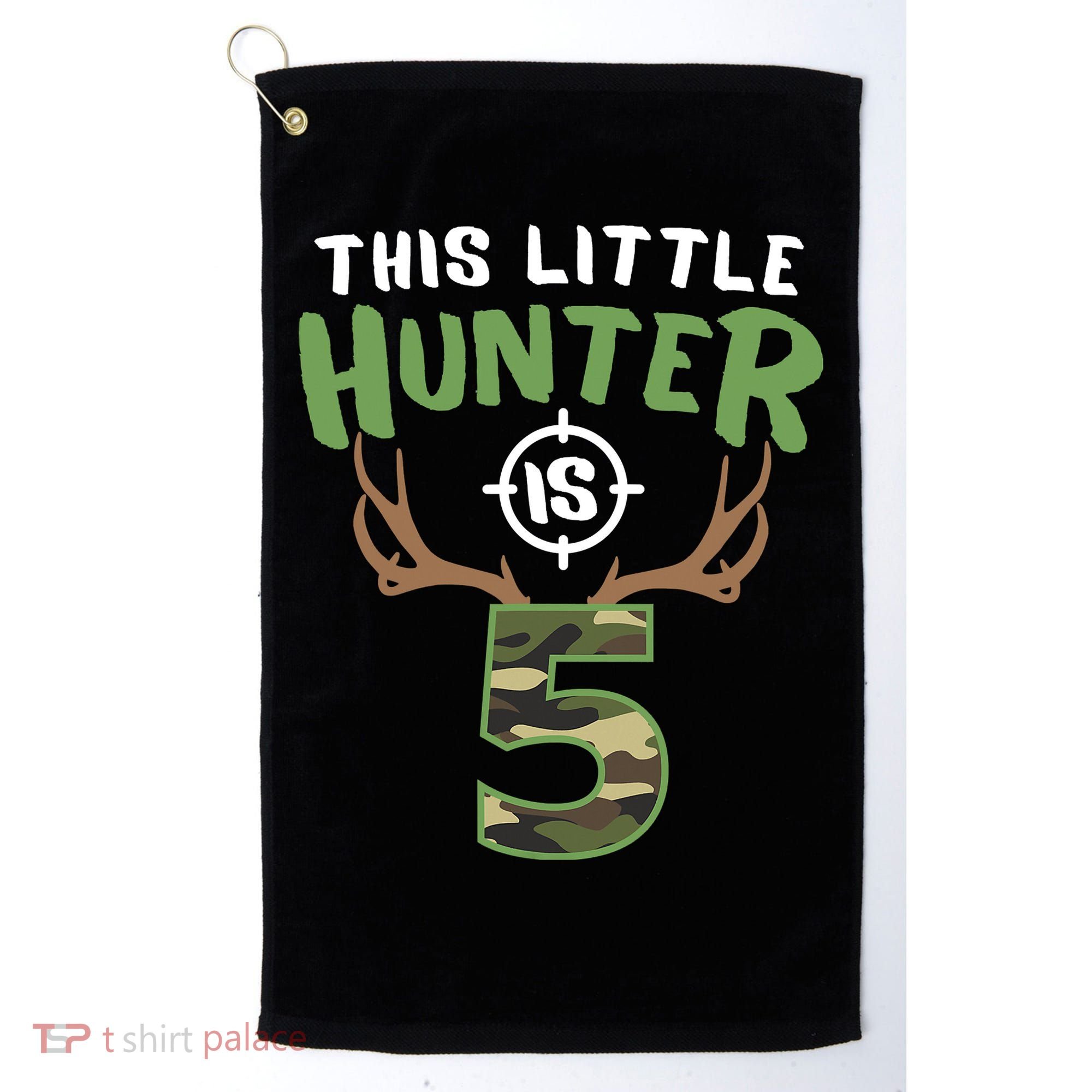 Little Hunter Is 5 Birthday Boys 5th Birthday Deer Hunter Golf Towel