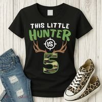 Little Hunter Is 5 Birthday Boys 5th Birthday Deer Hunter Women's T-Shirt thumb 3