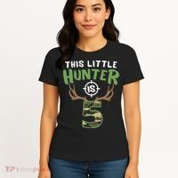 Little Hunter Is 5 Birthday Boys 5th Birthday Deer Hunter Women's T-Shirt thumb 4
