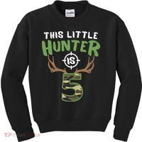 Little Hunter Is 5 Birthday Boys 5th Birthday Deer Hunter Kids Sweatshirt thumb 0