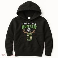 Little Hunter Is 5 Birthday Boys 5th Birthday Deer Hunter Kids Hoodie thumb 0