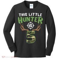 Little Hunter Is 5 Birthday Boys 5th Birthday Deer Hunter Kids Long Sleeve Shirt thumb 0