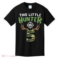 Little Hunter Is 5 Birthday Boys 5th Birthday Deer Hunter Kids T-Shirt thumb 0