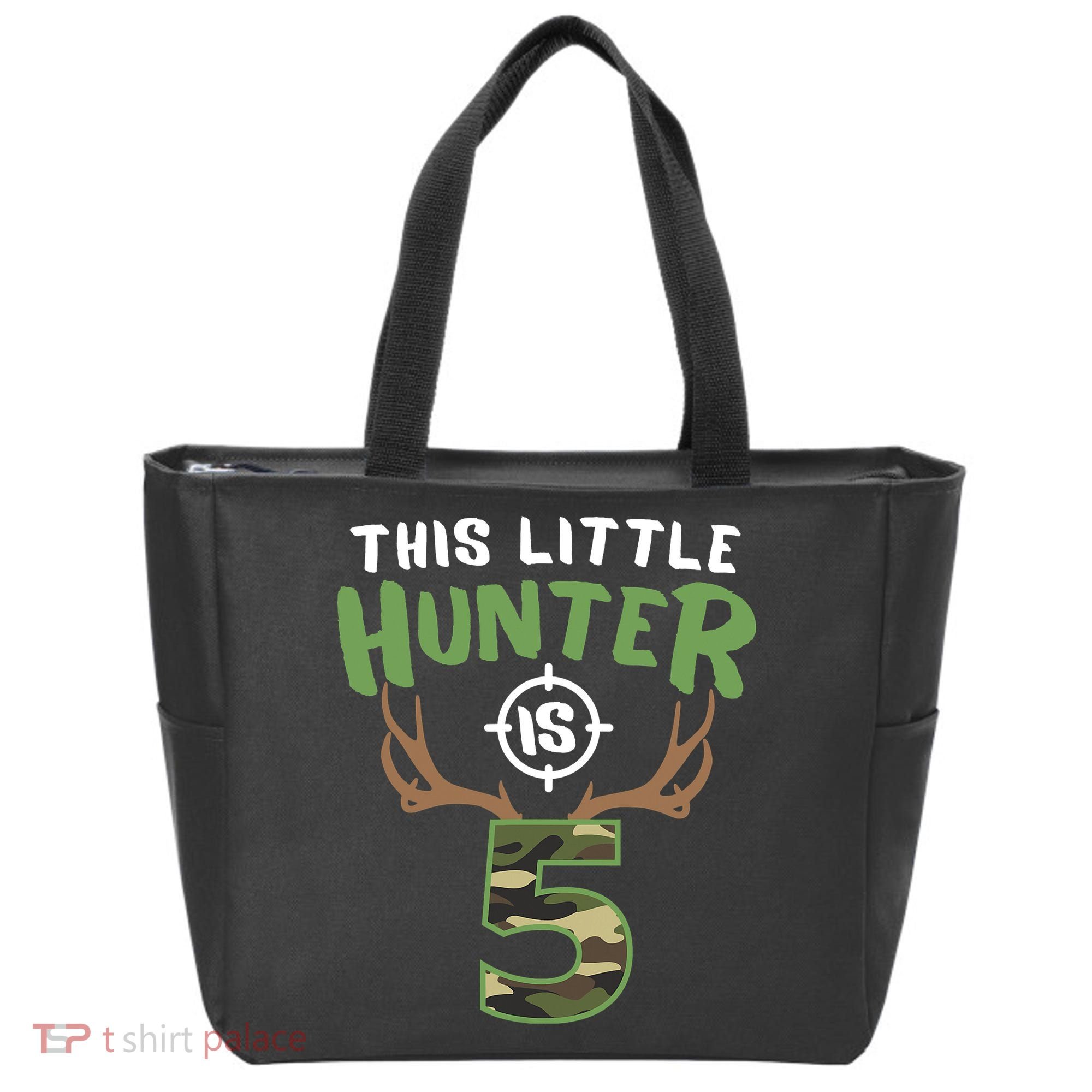 Little Hunter Is 5 Birthday Boys 5th Birthday Deer Hunter Tote Bag