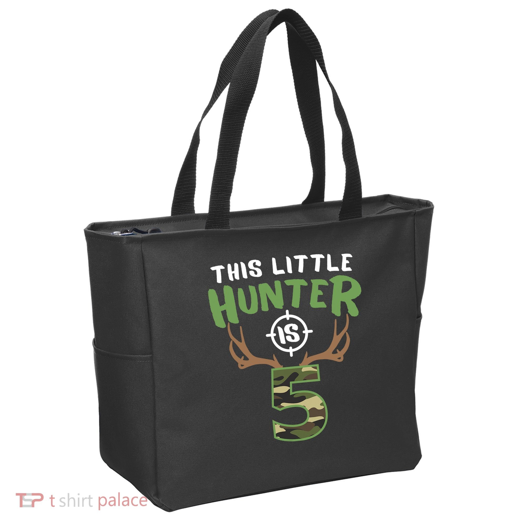 Little Hunter Is 5 Birthday Boys 5th Birthday Deer Hunter Tote Bag