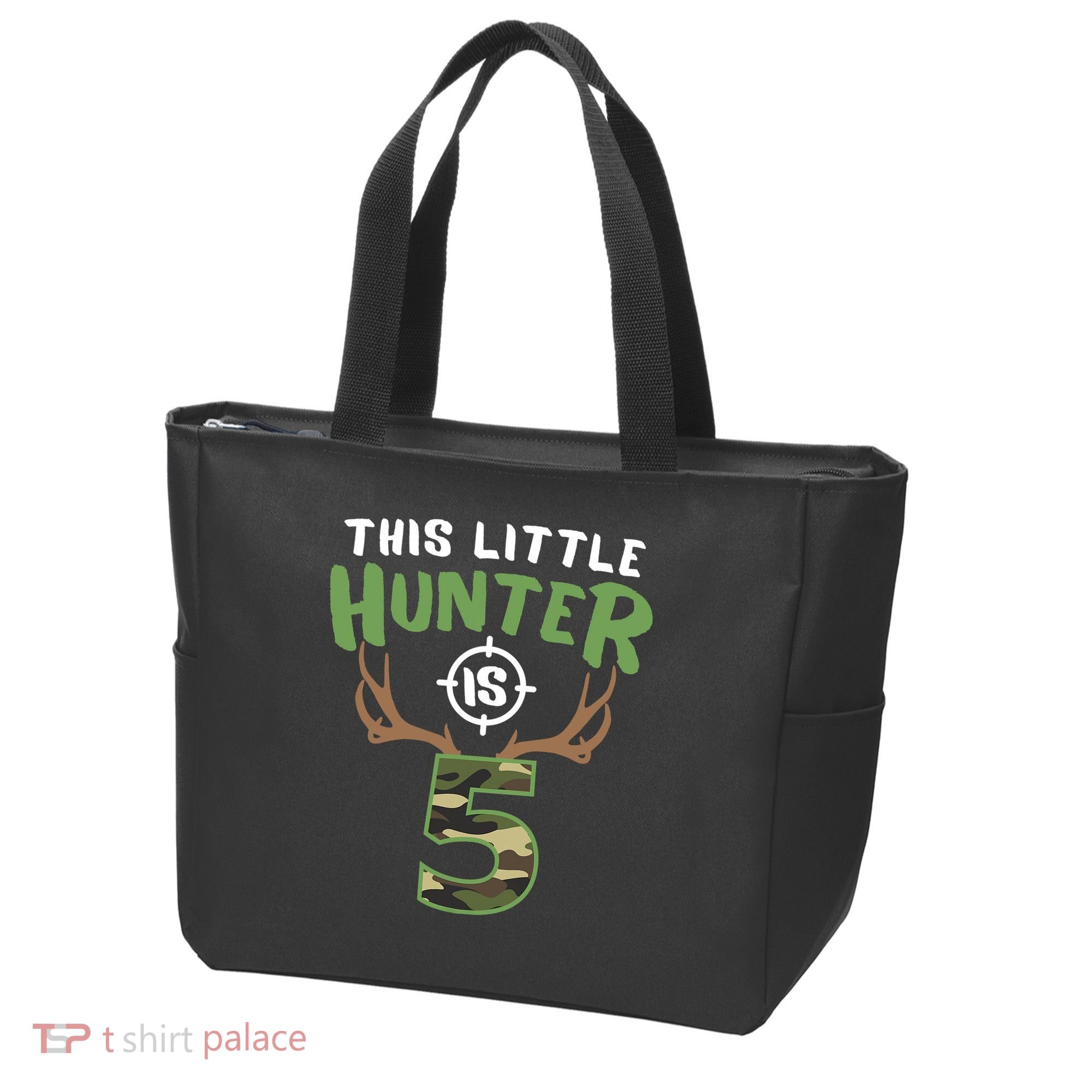 Little Hunter Is 5 Birthday Boys 5th Birthday Deer Hunter Tote Bag
