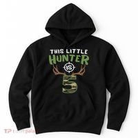 Little Hunter Is 5 Birthday 5th Birthday Deer Hunter Hoodie thumb 0