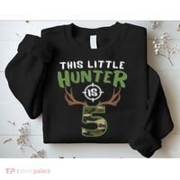 Little Hunter Is 5 Birthday 5th Birthday Deer Hunter Sweatshirt thumb 2