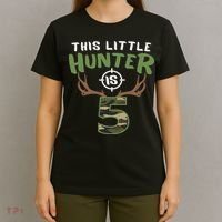 Little Hunter Is 5 Birthday 5th Birthday Deer Hunter T-Shirt thumb 4