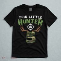 Little Hunter Is 5 Birthday 5th Birthday Deer Hunter T-Shirt thumb 5