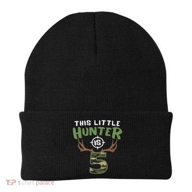 Little Hunter Is 5 Birthday 5th Birthday Deer Hunter Beanie
