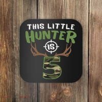 Little Hunter Is 5 Birthday 5th Birthday Deer Hunter Coaster thumb 0