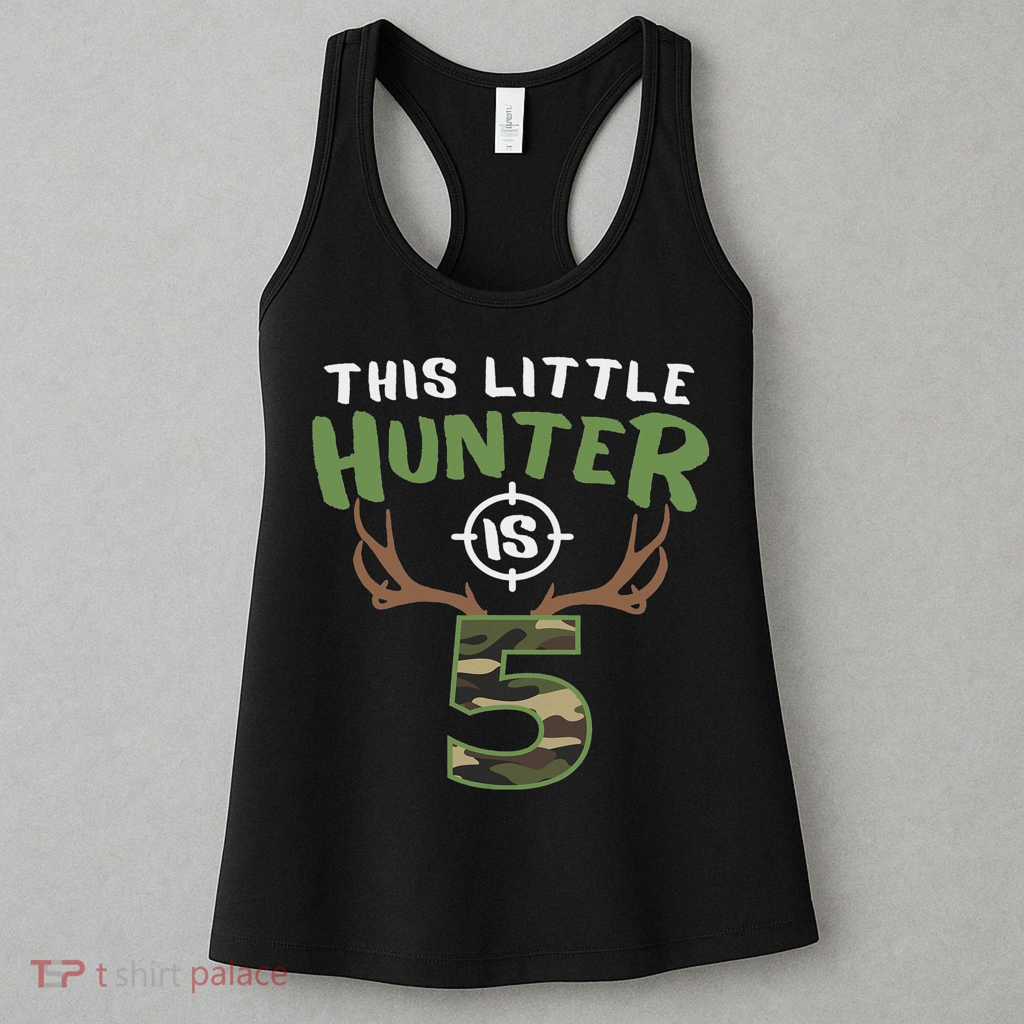 Little Hunter Is 5 Birthday 5th Birthday Deer Hunter Women's Tank Top