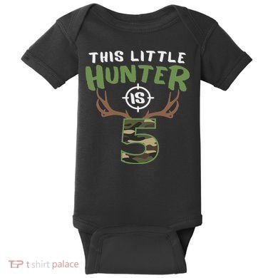 Little Hunter Is 5 Birthday 5th Birthday Deer Hunter Baby Bodysuit