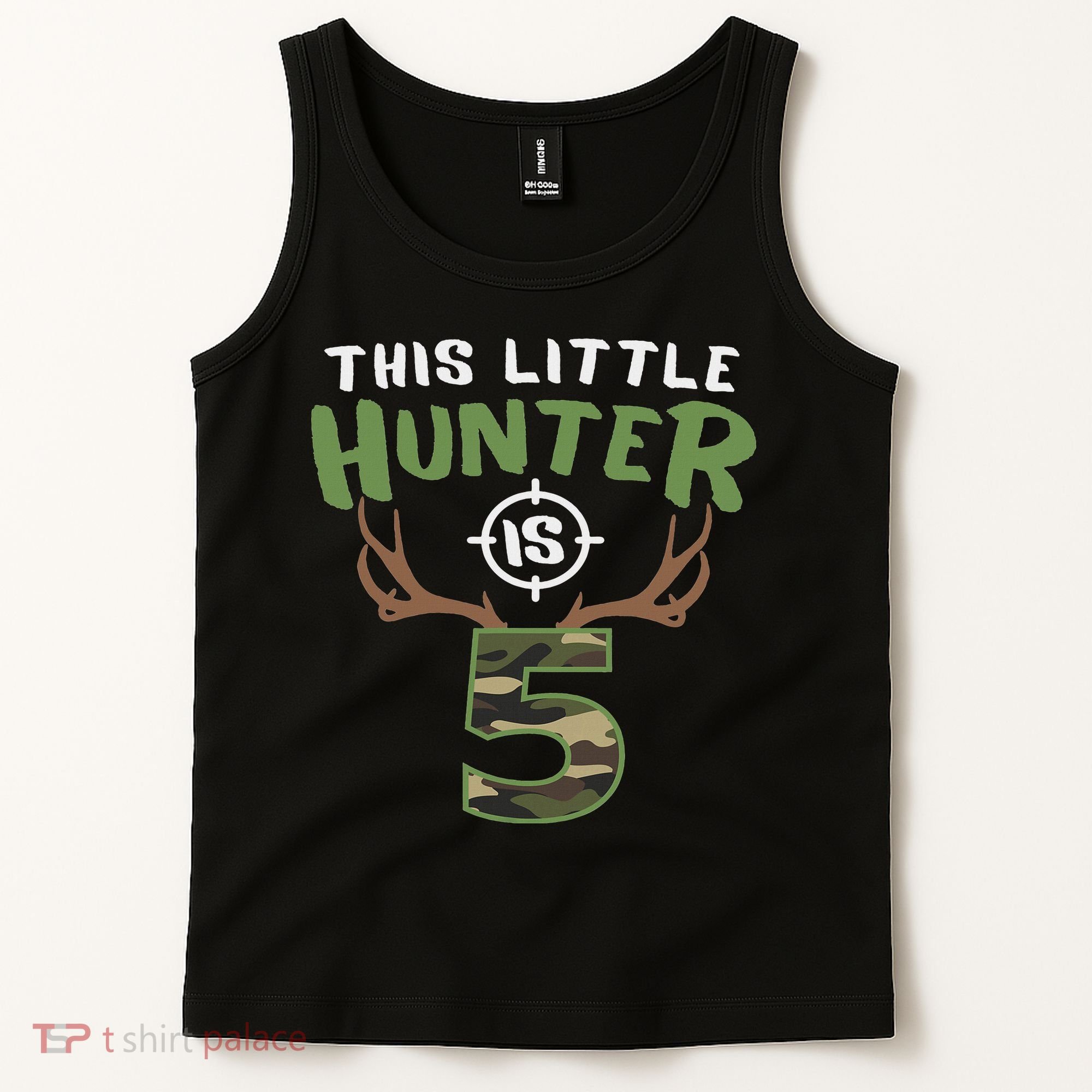 Little Hunter Is 5 Birthday 5th Birthday Deer Hunter Tank Top