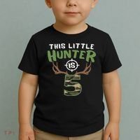 Little Hunter Is 5 Birthday 5th Birthday Deer Hunter Toddler T-Shirt thumb 2