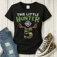 Little Hunter Is 5 Birthday 5th Birthday Deer Hunter Women's T-Shirt thumb 3