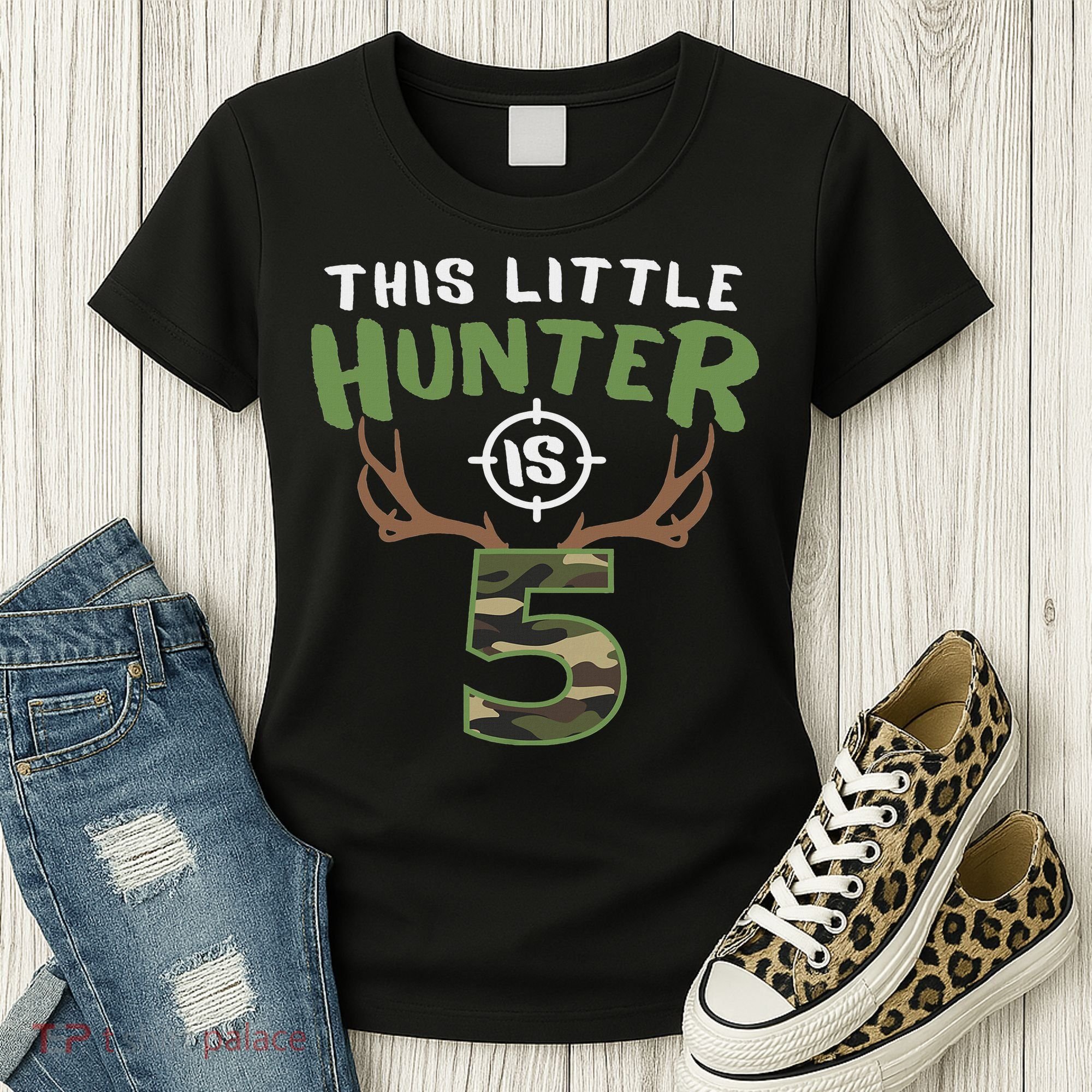 Little Hunter Is 5 Birthday 5th Birthday Deer Hunter Women's T-Shirt