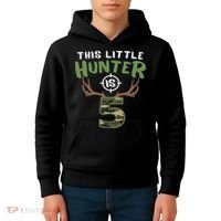Little Hunter Is 5 Birthday 5th Birthday Deer Hunter Kids Hoodie thumb 4