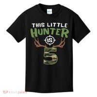 Little Hunter Is 5 Birthday 5th Birthday Deer Hunter Kids T-Shirt thumb 0