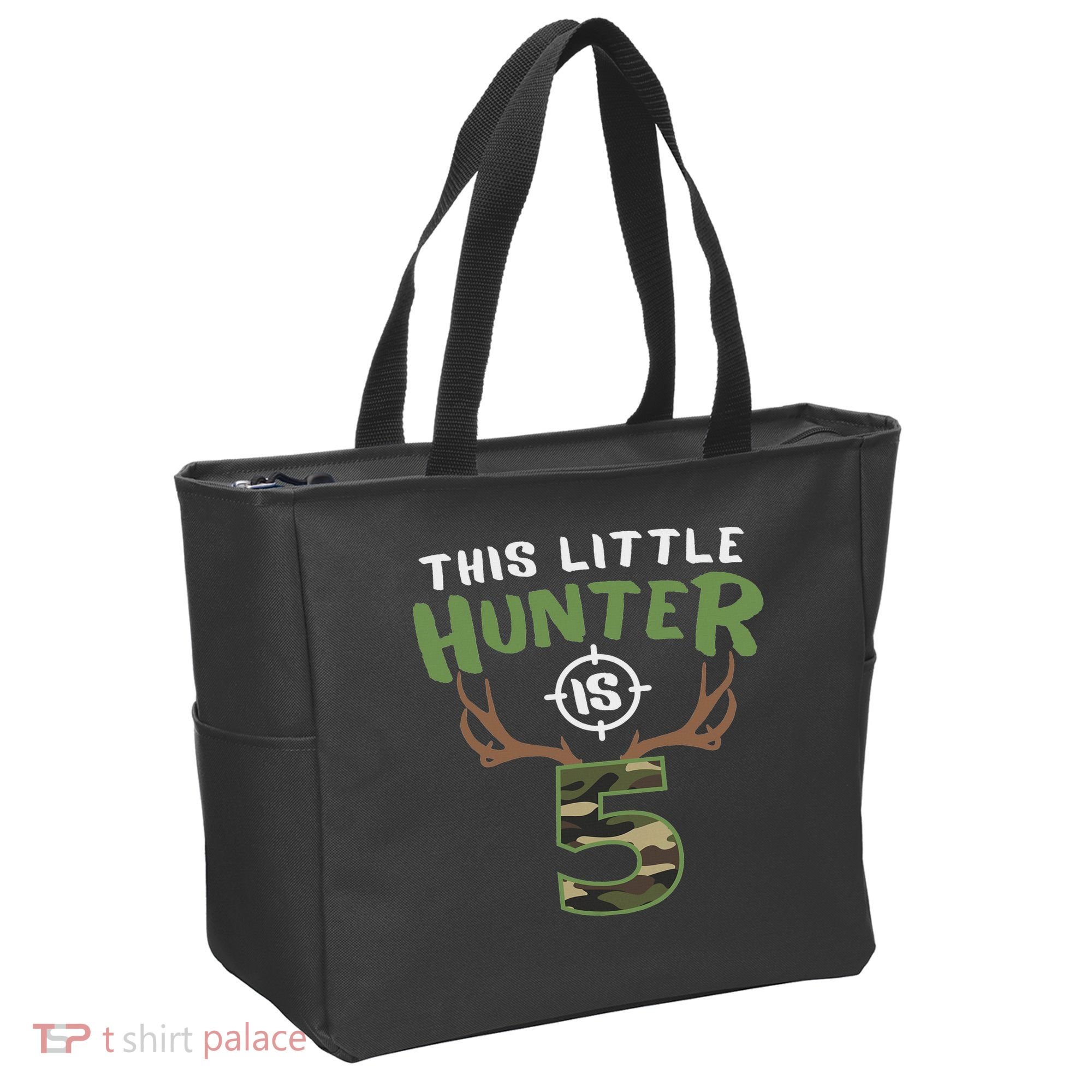 Little Hunter Is 5 Birthday 5th Birthday Deer Hunter Tote Bag