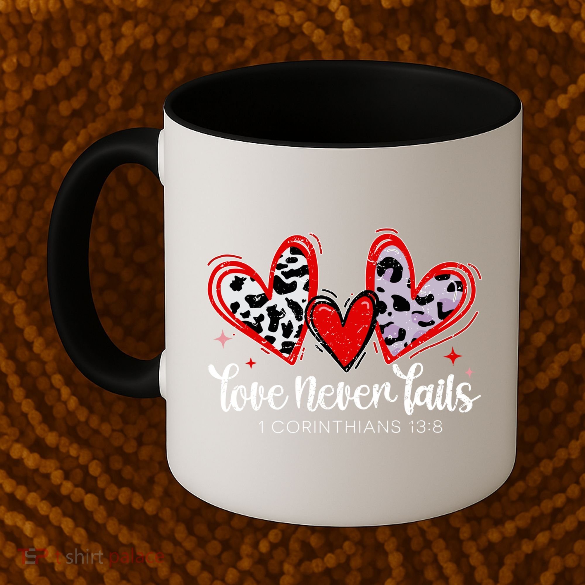 Leopard Heart Love Never Fails Christian ValentineS Day Gift Coffee Mug