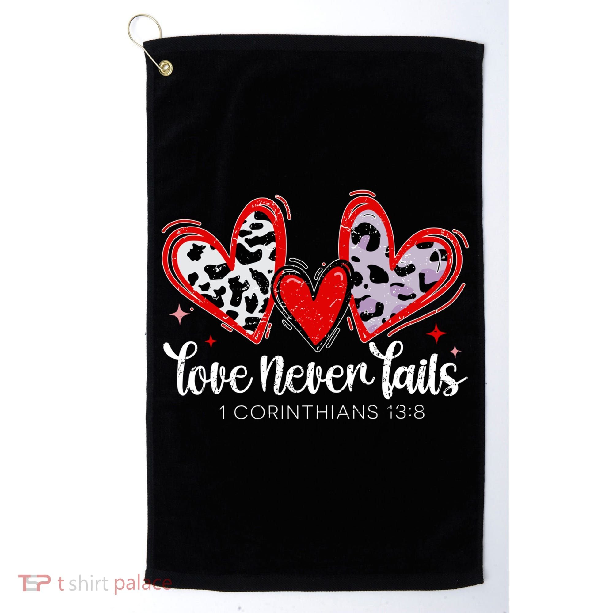 Leopard Heart Love Never Fails Christian ValentineS Day Gift Golf Towel