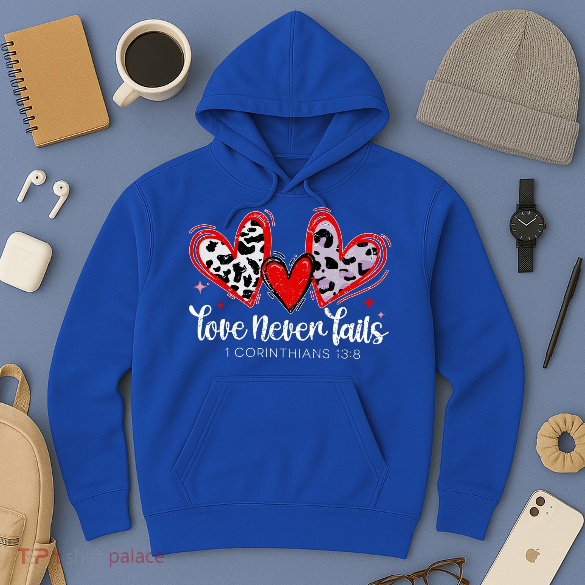 Leopard Heart Love Never Fails Christian ValentineS Day Gift Hoodie