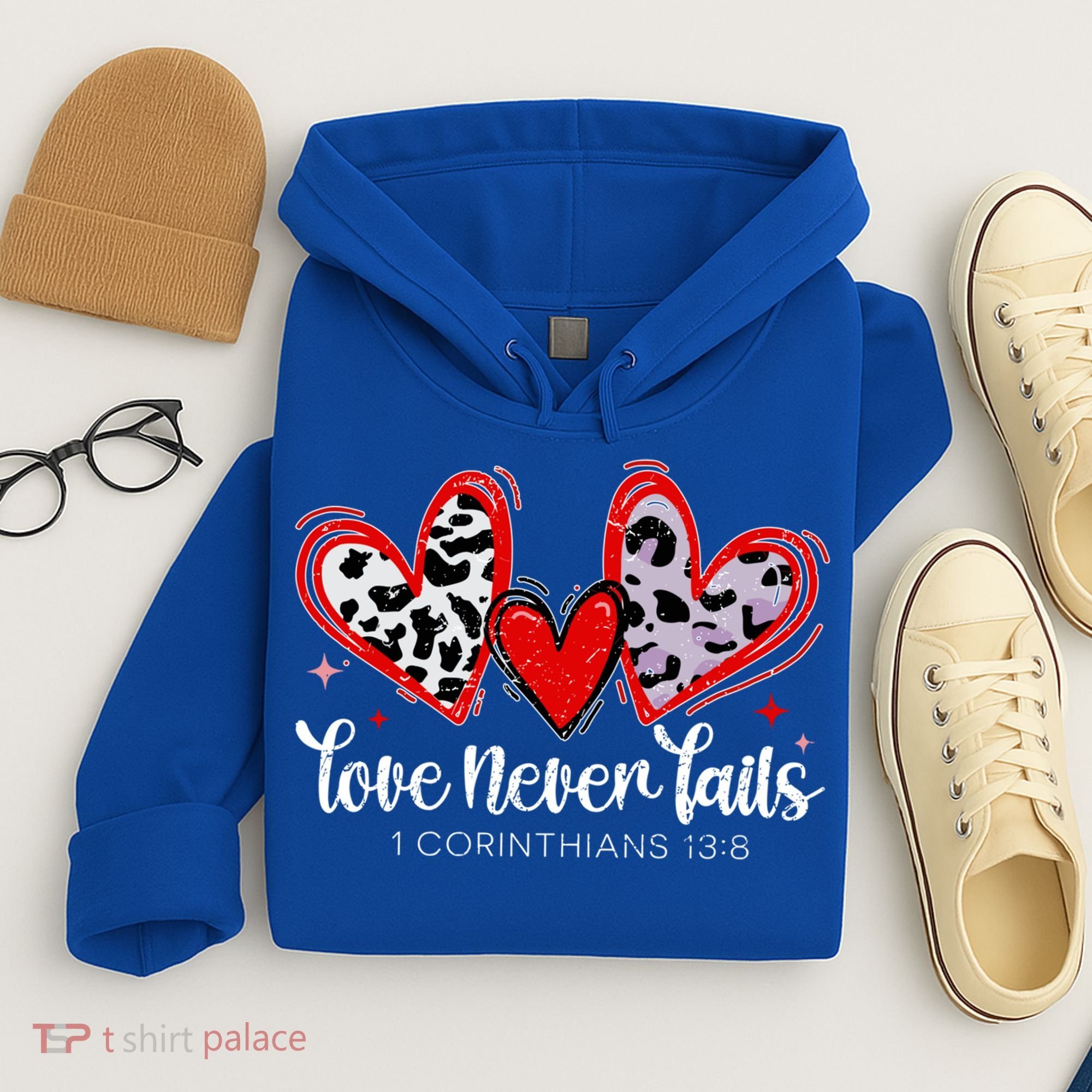 Leopard Heart Love Never Fails Christian ValentineS Day Gift Hoodie