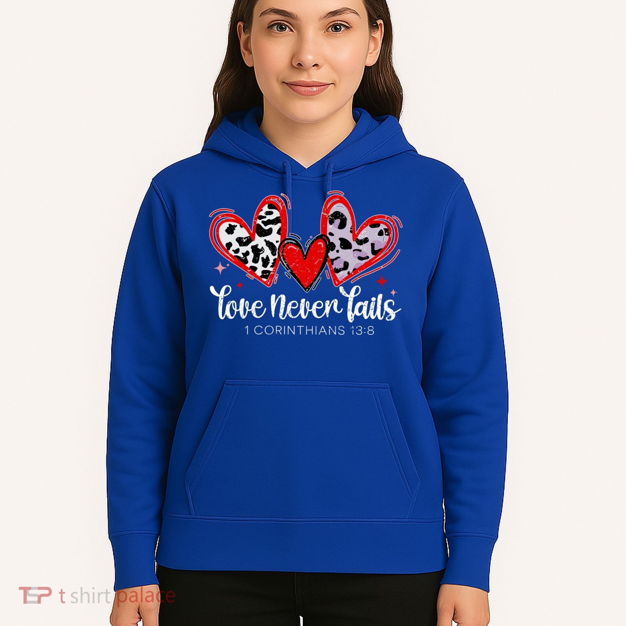 Leopard Heart Love Never Fails Christian ValentineS Day Gift Hoodie