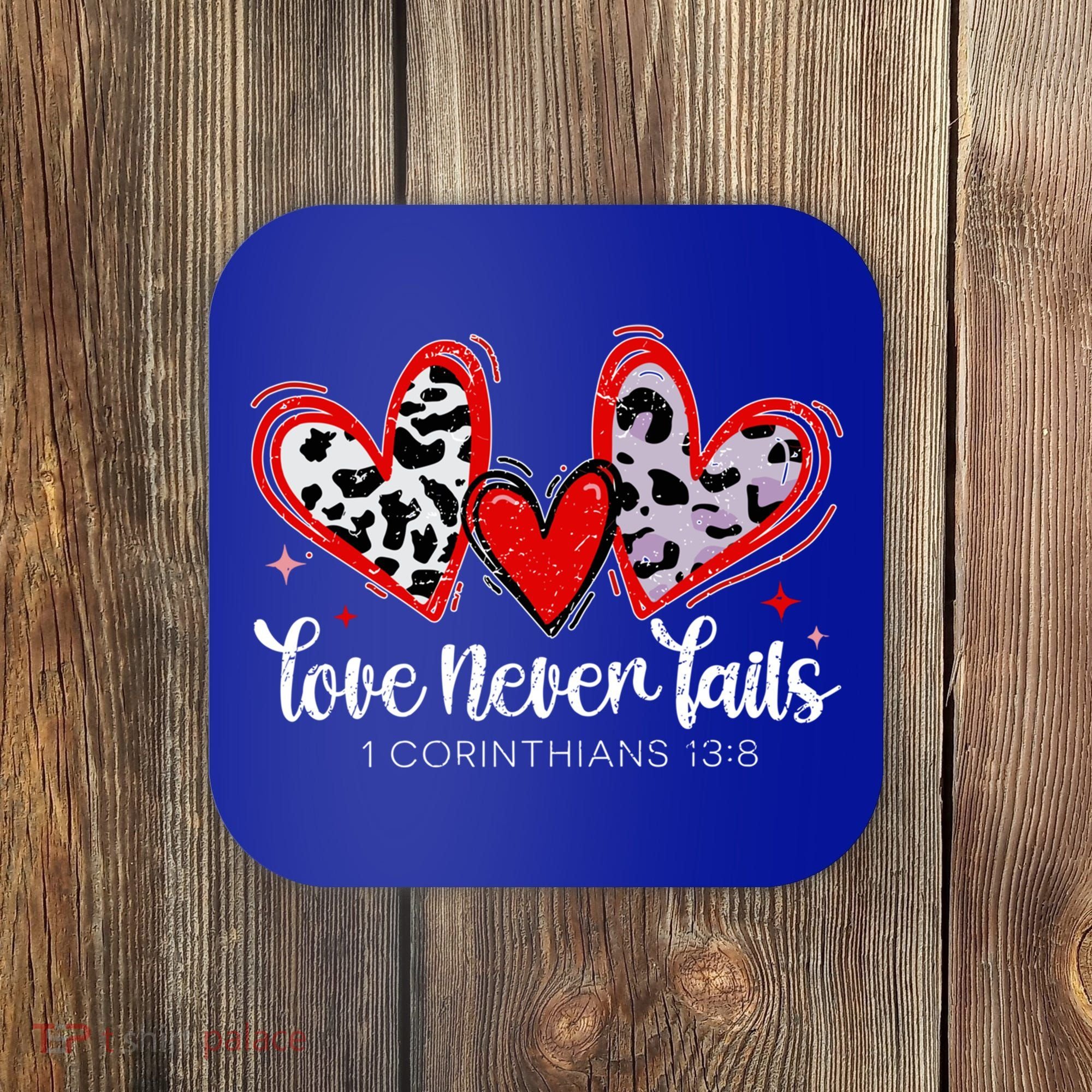 Leopard Heart Love Never Fails Christian ValentineS Day Gift Coaster