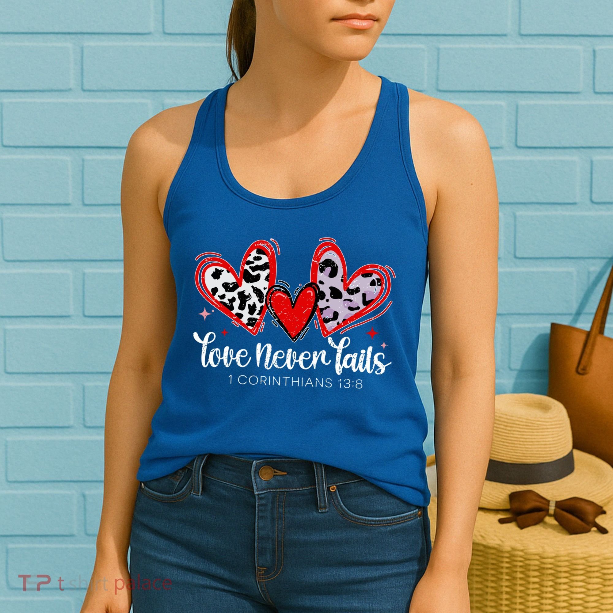 Leopard Heart Love Never Fails Christian ValentineS Day Gift Women's Tank Top