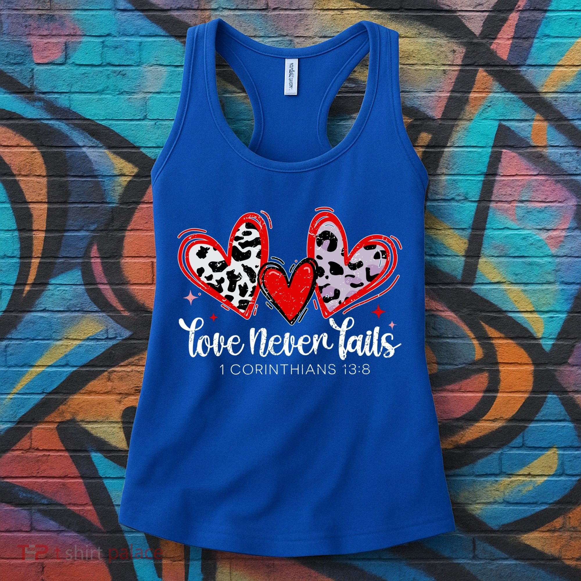 Leopard Heart Love Never Fails Christian ValentineS Day Gift Women's Tank Top