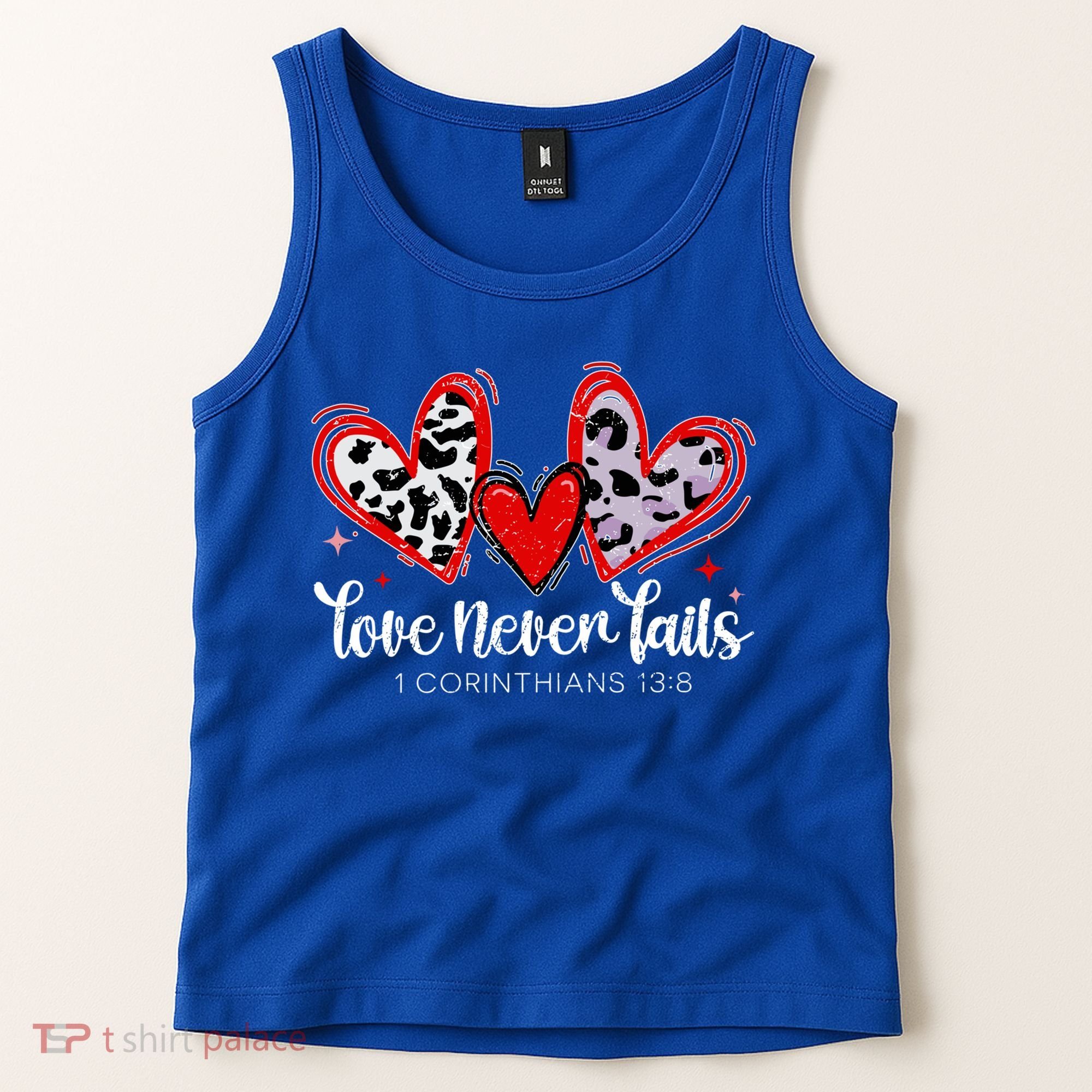 Leopard Heart Love Never Fails Christian ValentineS Day Gift Tank Top
