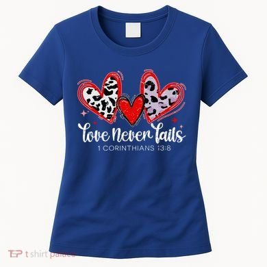 Leopard Heart Love Never Fails Christian ValentineS Day Gift Women's T-Shirt