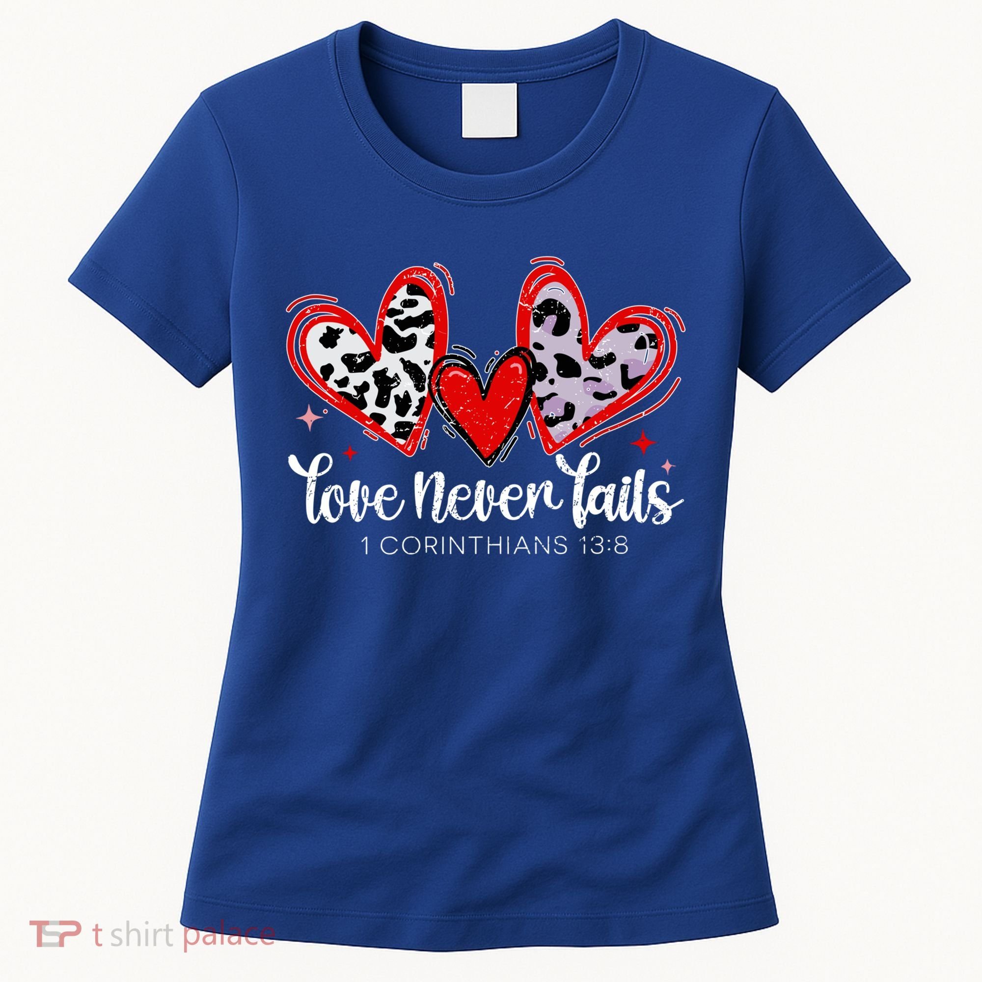 Leopard Heart Love Never Fails Christian ValentineS Day Gift Women's T-Shirt