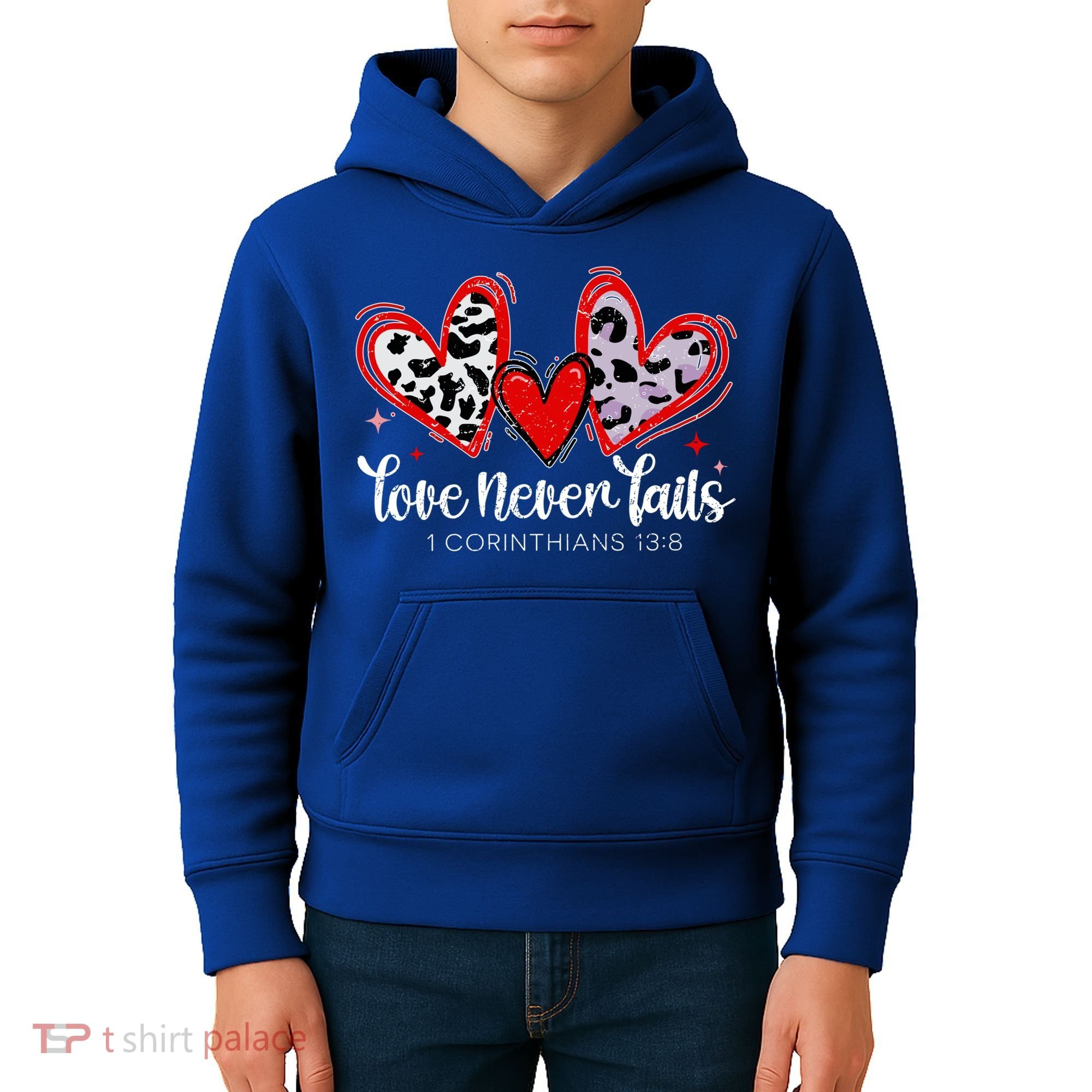 Leopard Heart Love Never Fails Christian ValentineS Day Gift Kids Hoodie