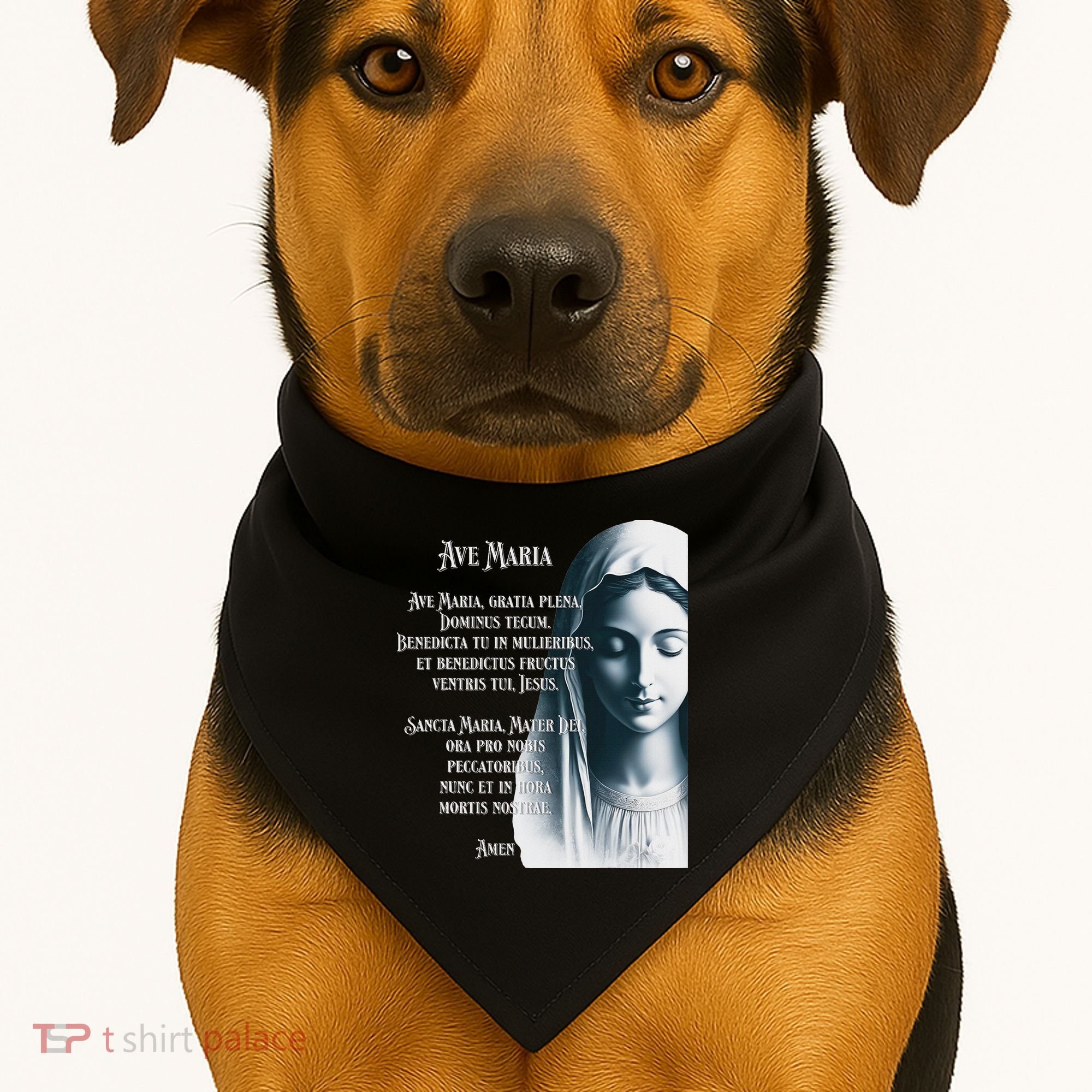 Latin Hail Mary Blessed Mother Rosary Prayer USA-Made Doggie Bandana